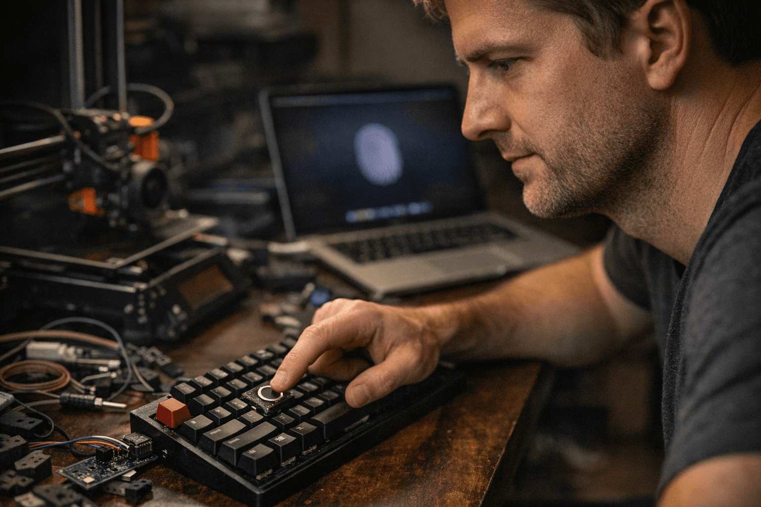 Jeff Geerling hacks Apple Touch ID into a mechanical keyboard with 3D printing