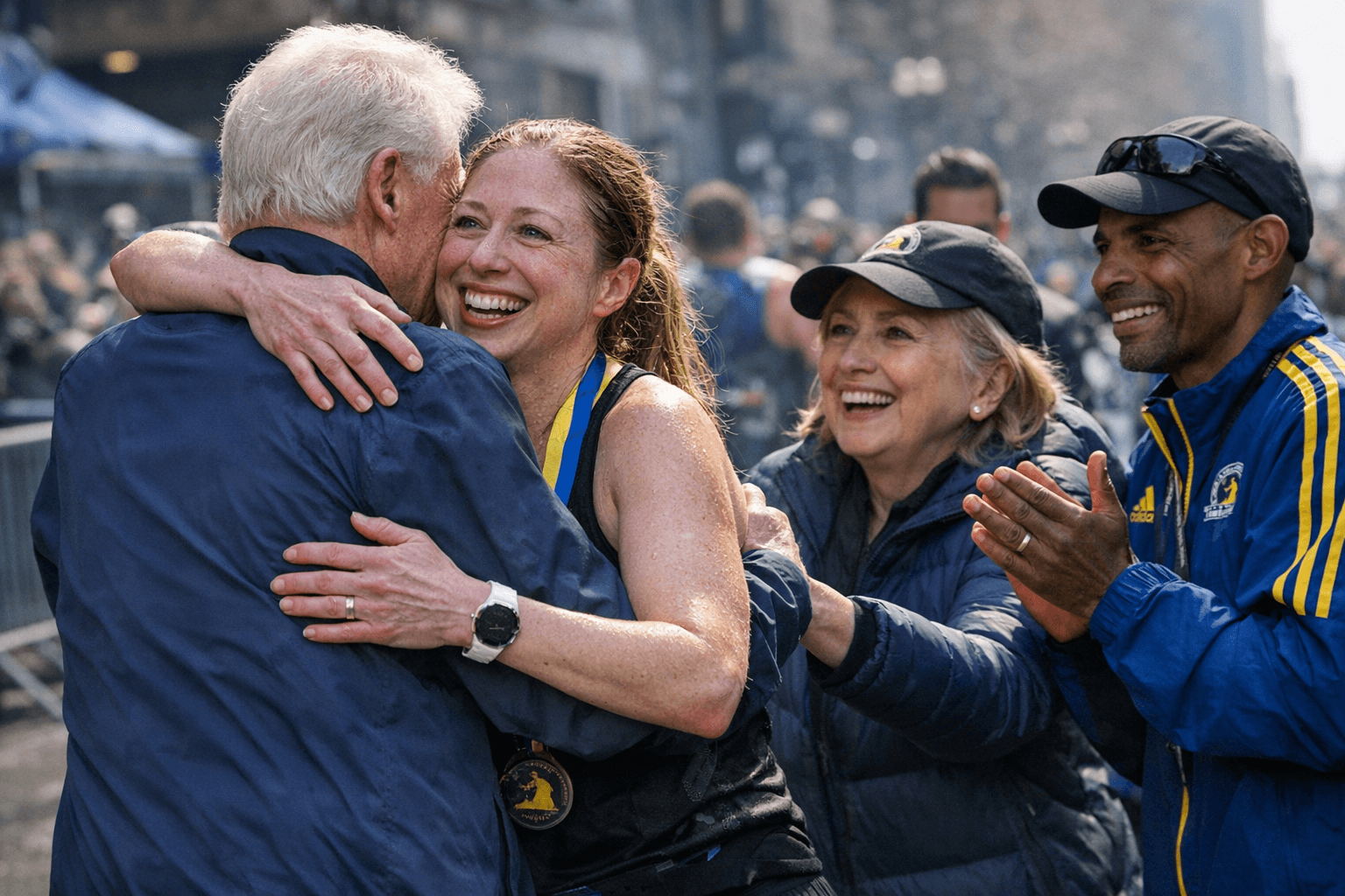 Chelsea Clinton finishes Boston Marathon, parents cheer her at finish line