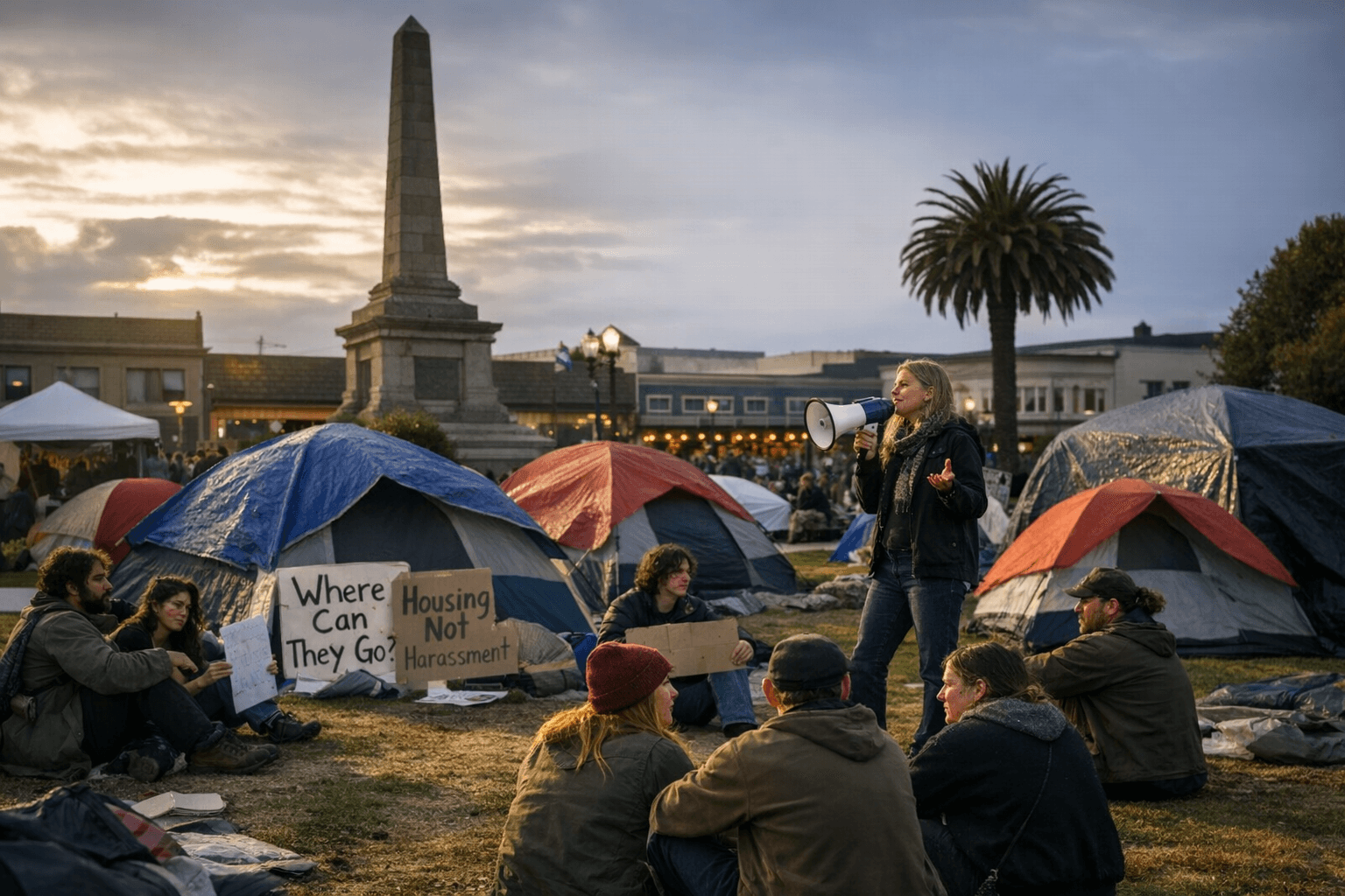 Activists occupy Arcata Plaza protesting homeless encampment enforcement, no arrests reported