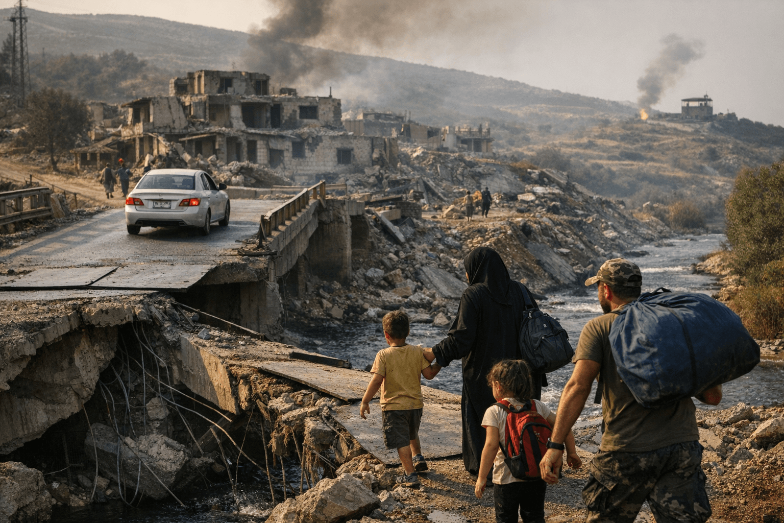 Damaged bridge marks fragile return for displaced families in southern Lebanon