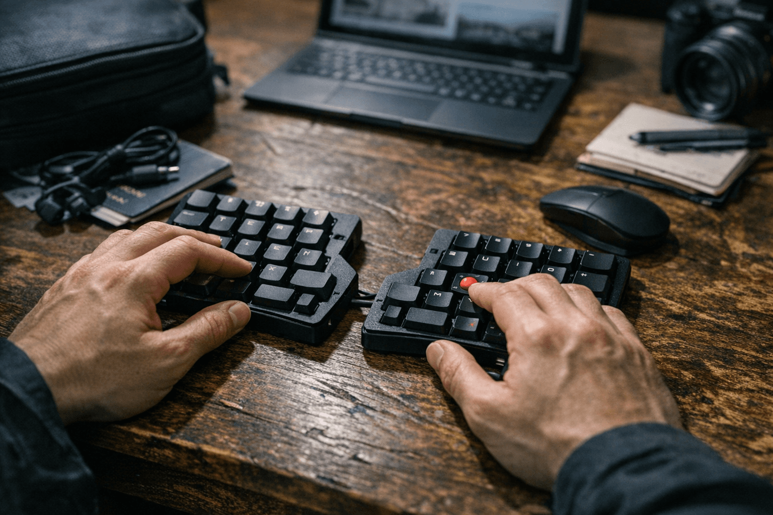 Alatus brings integrated trackpoint control to a compact travel split keyboard