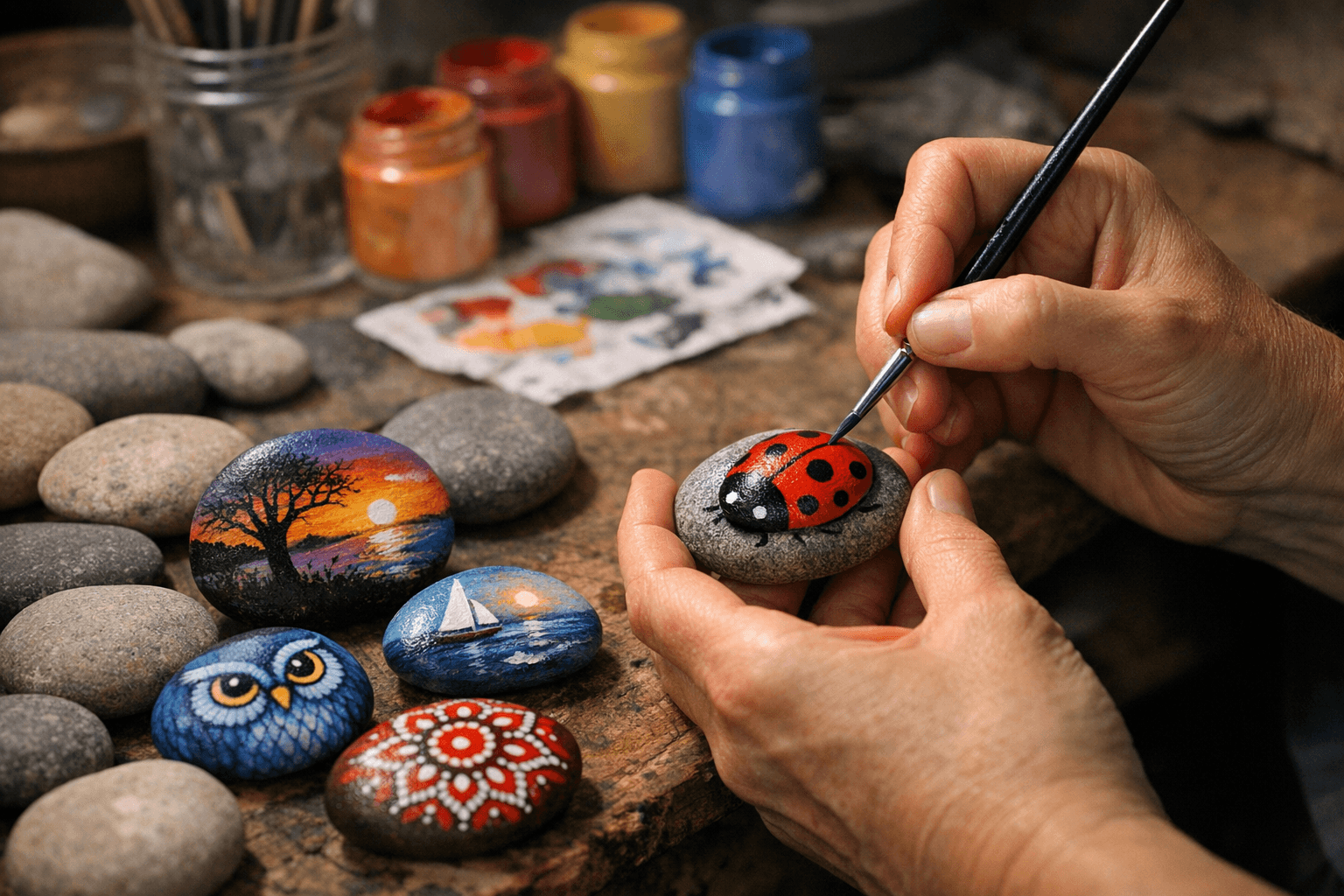 ציור על חלוקי נחל: 8 שלבים לאבני נוי מושלמות