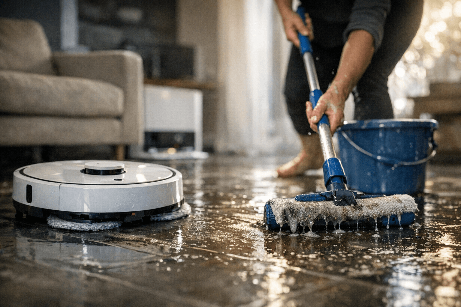 האם רולר מתנקה בזמן אמת מקרב שואב רובוטי לספונג'ה אמיתית?