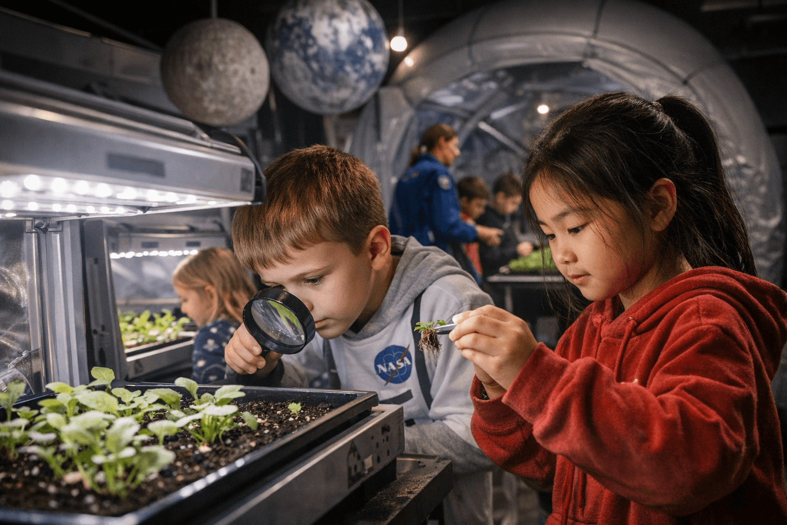 Storm Lake first graders test crops in Moon Room space science lab