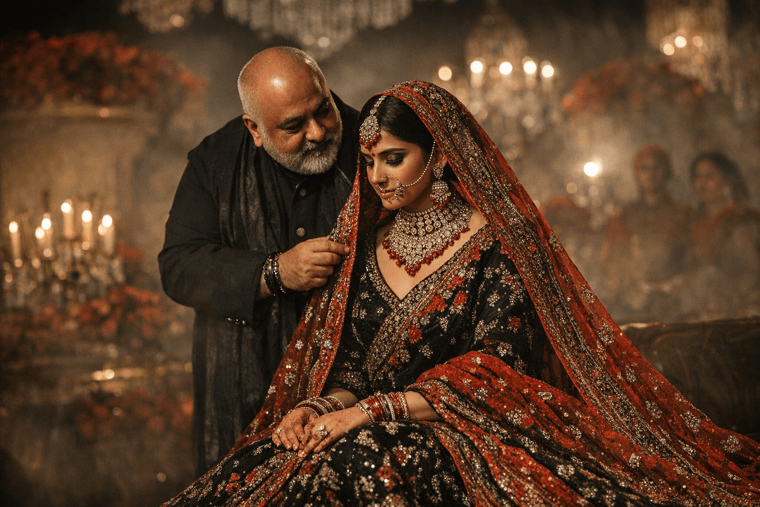 JJ Valaya Crafts Hoorvi’s Wedding Wardrobe in Black and Red