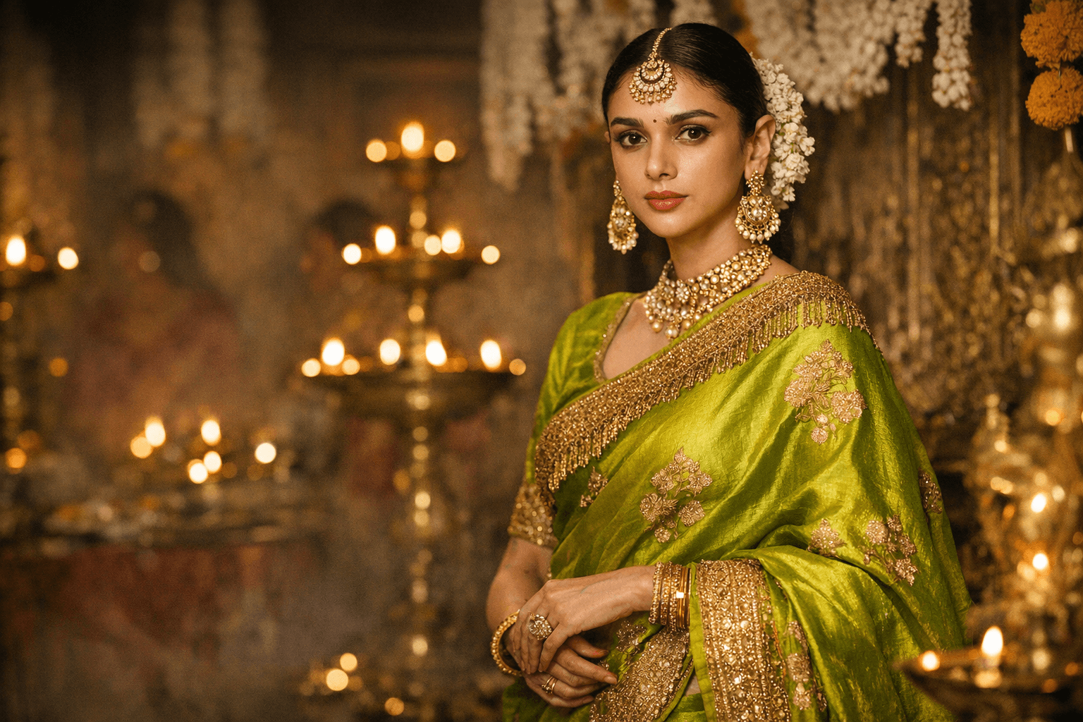 Aditi Rao Hydari’s lime-green Raw Mango sari redefines bridal heritage style