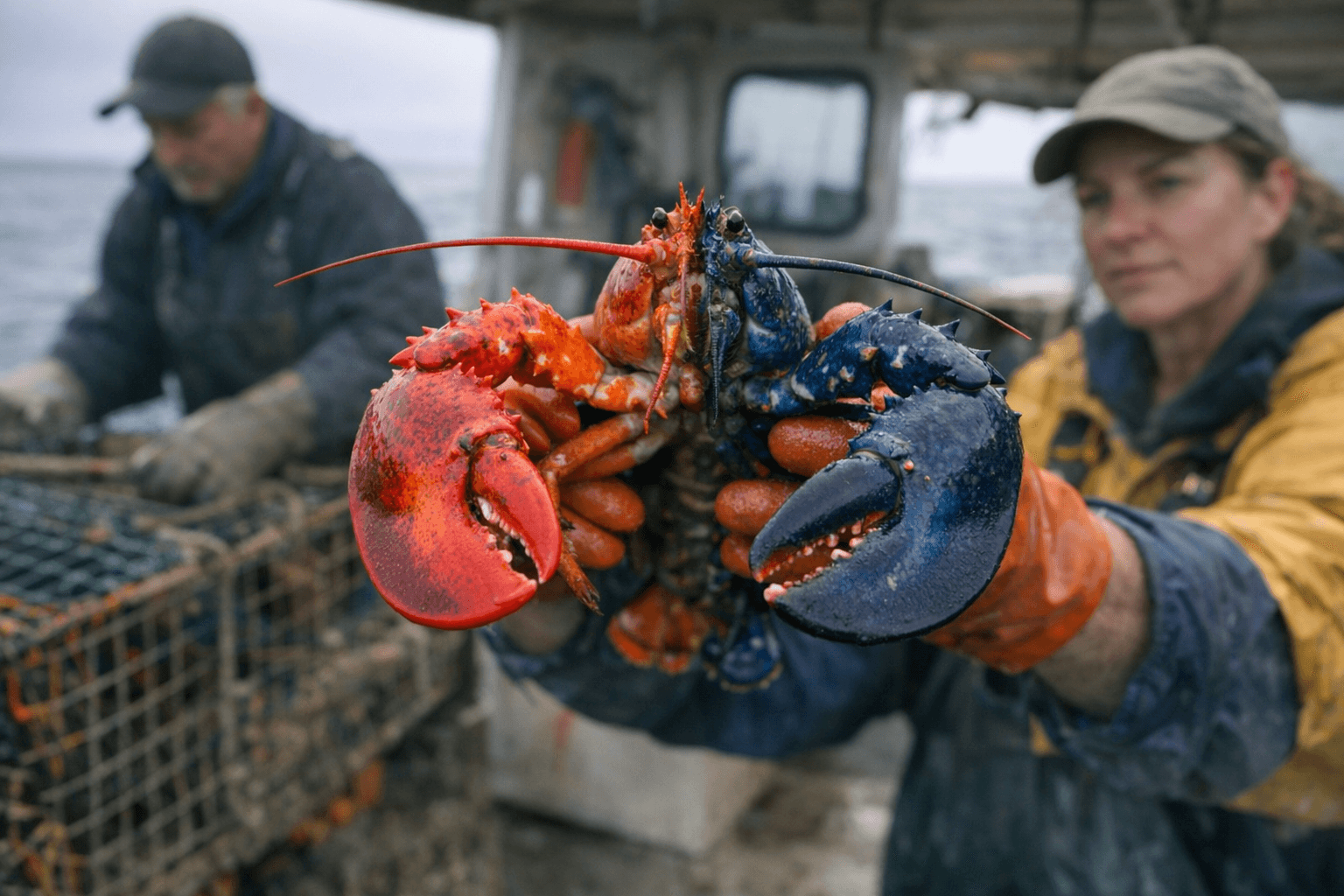 Split-colored lobster, a one-in-50-million catch, headed to Woods Hole Aquarium