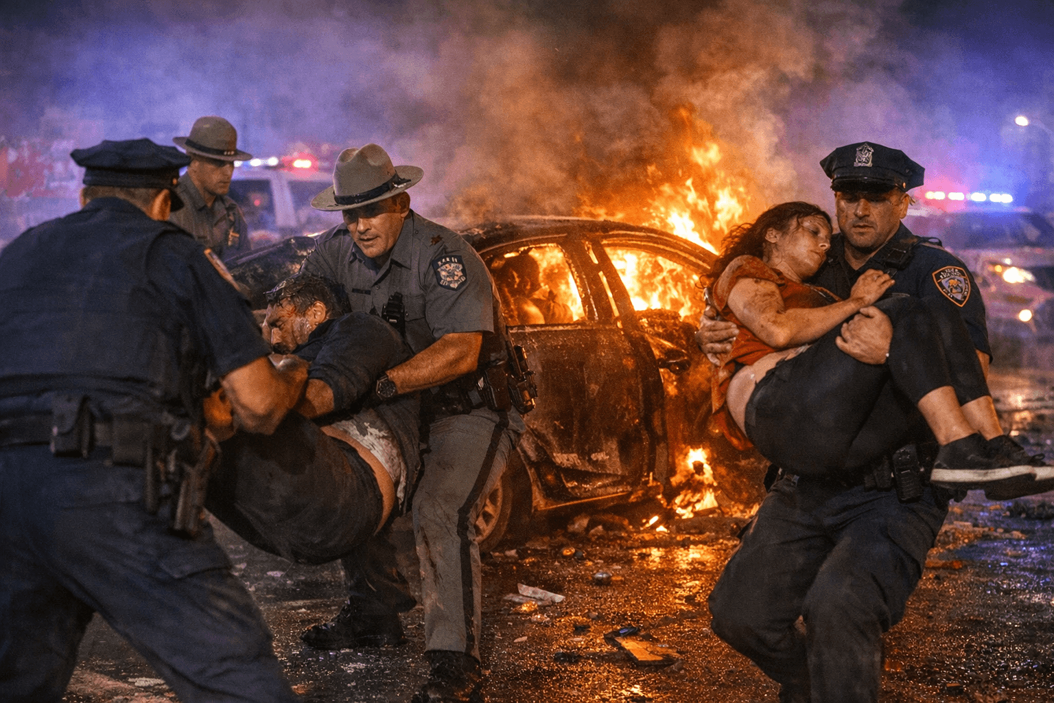NYPD, state troopers rescue three from burning car in Queens crash