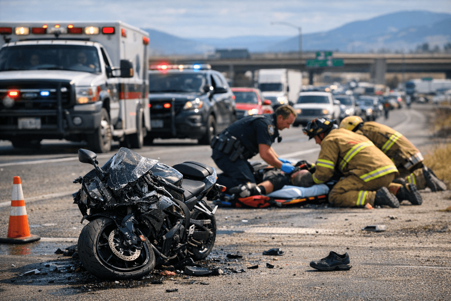 Motorcyclist hospitalized after crash snarls traffic near Custer Avenue interchange
