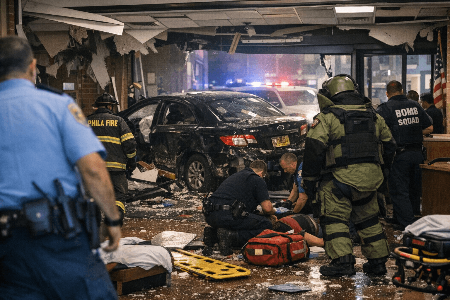 Car plows into Philadelphia police station lobby, five hospitalized in suspected deliberate crash