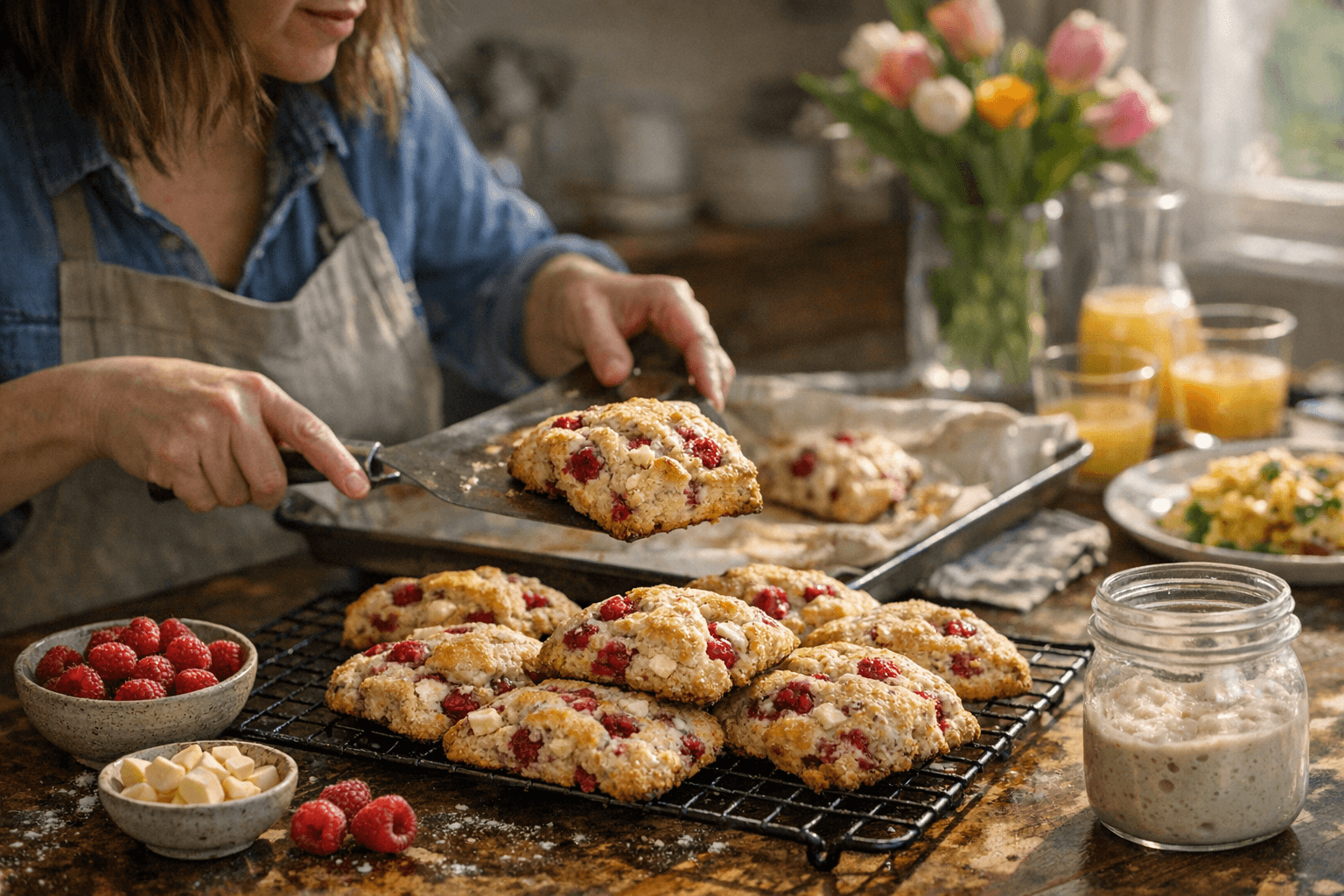 Amy Bakes Bread shares raspberry white chocolate sourdough scones for spring brunch