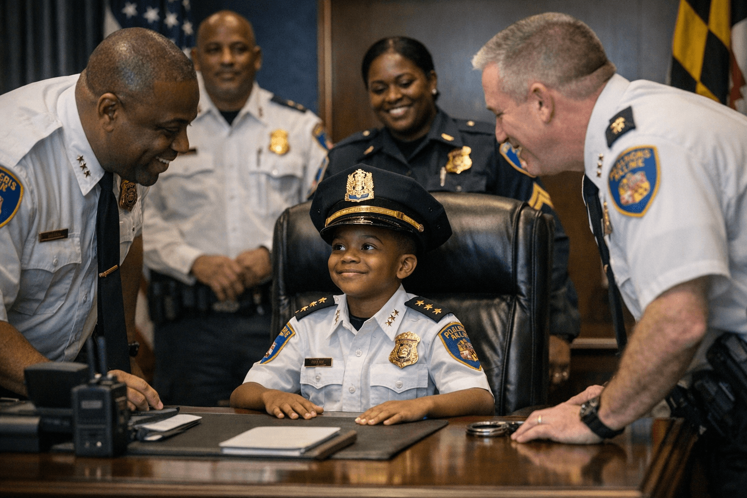 Baltimore 10-year-old spends day as police commissioner, meets top officers