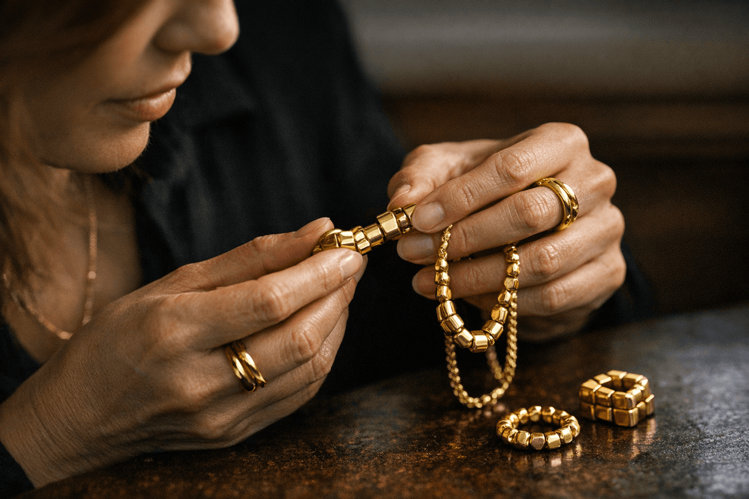 Tactile Gold Jewelry Turns Rings and Necklaces Into Fidgetable Sculpture