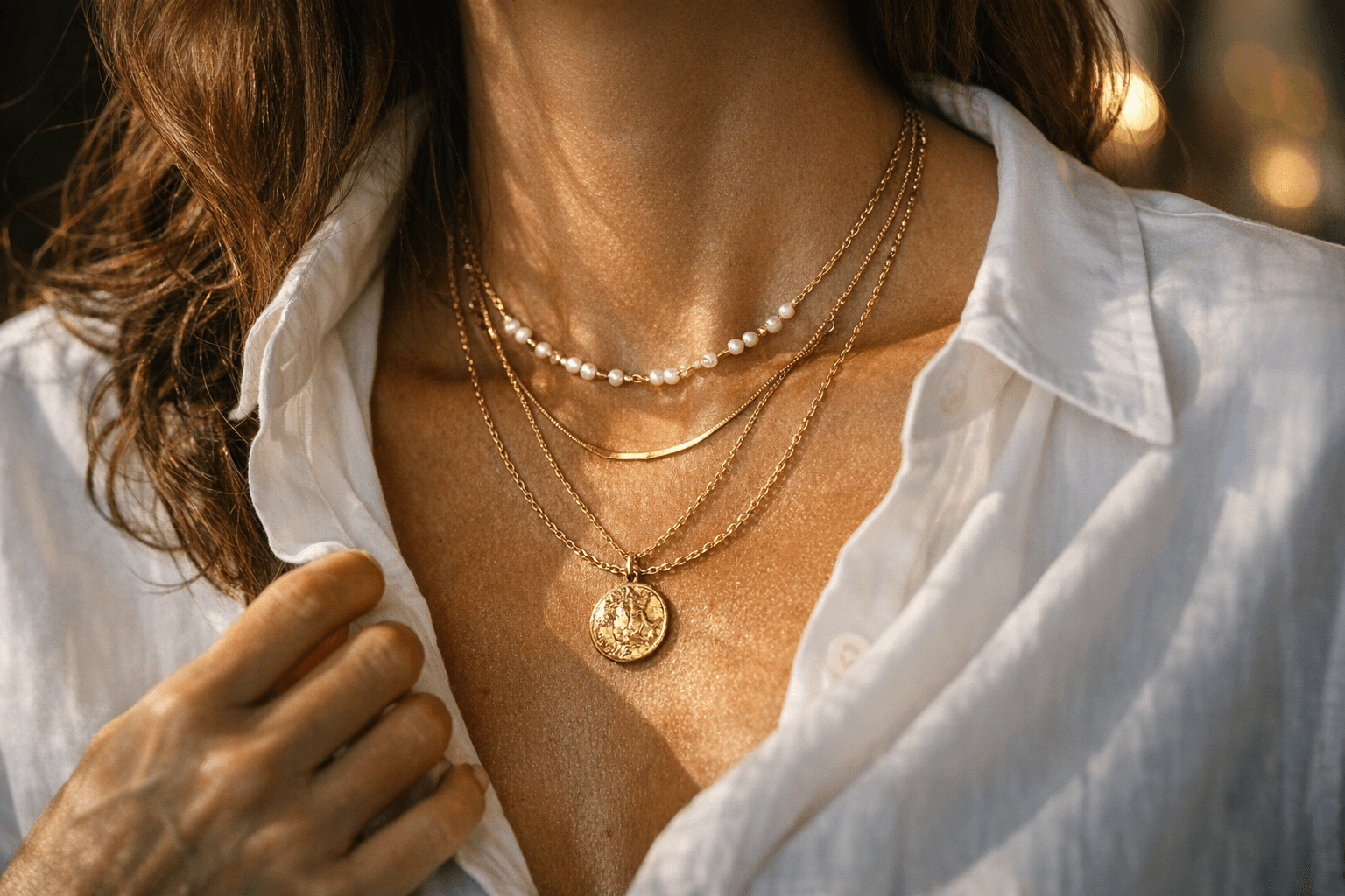 Gold Necklaces Hit the Sweet Spot Between Collarbone and Bust