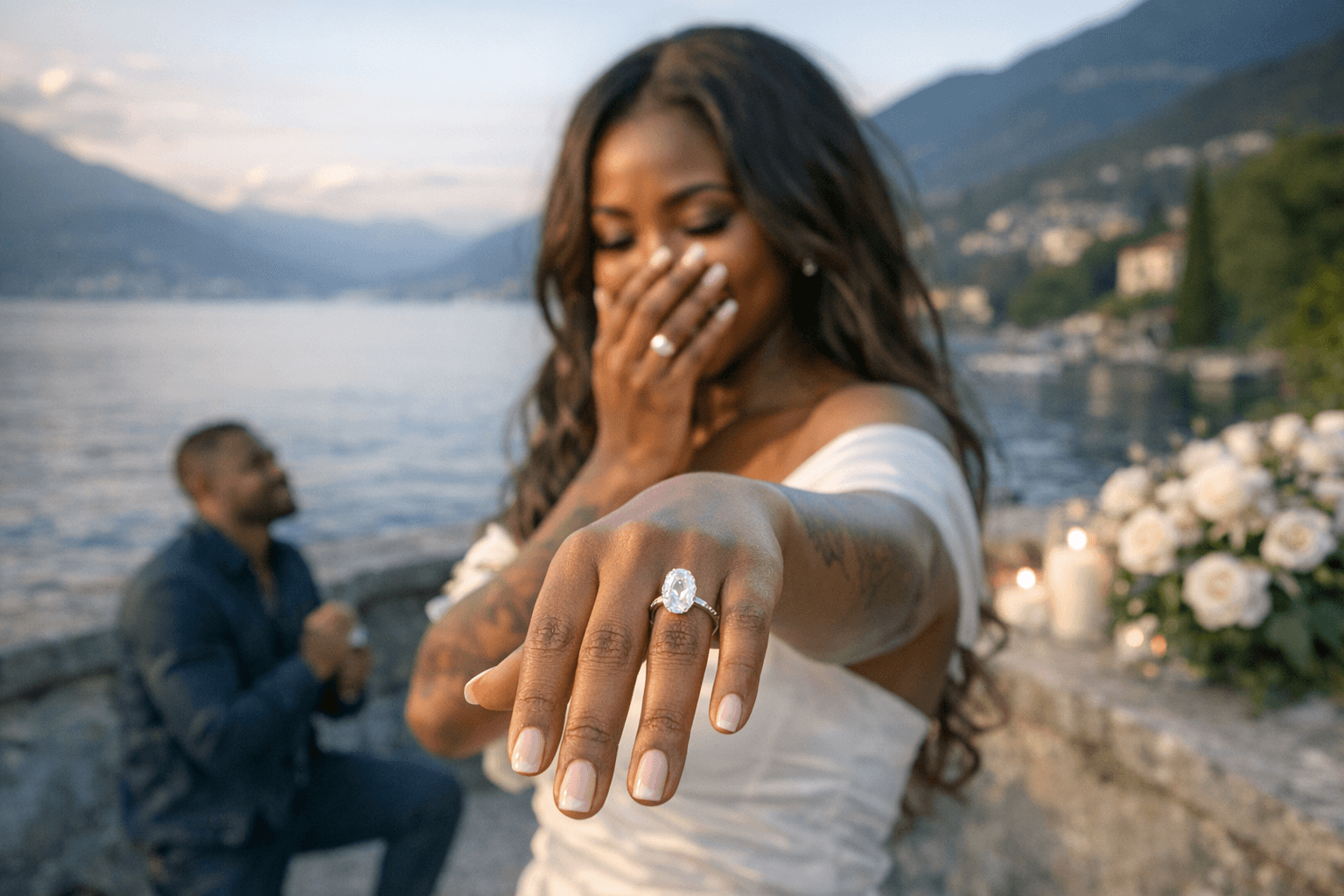 Sithelo Shozi reveals oval-cut engagement ring in Lake Como proposal