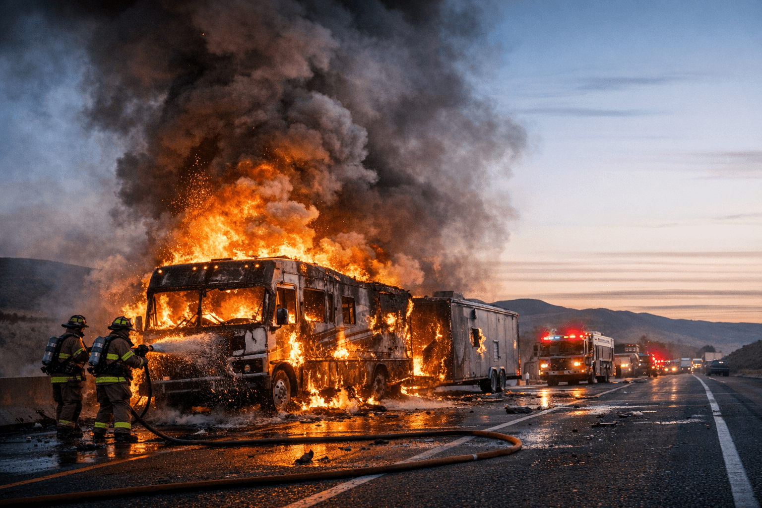 Motorhome and trailer fire closes westbound I-84 near Echo for hour