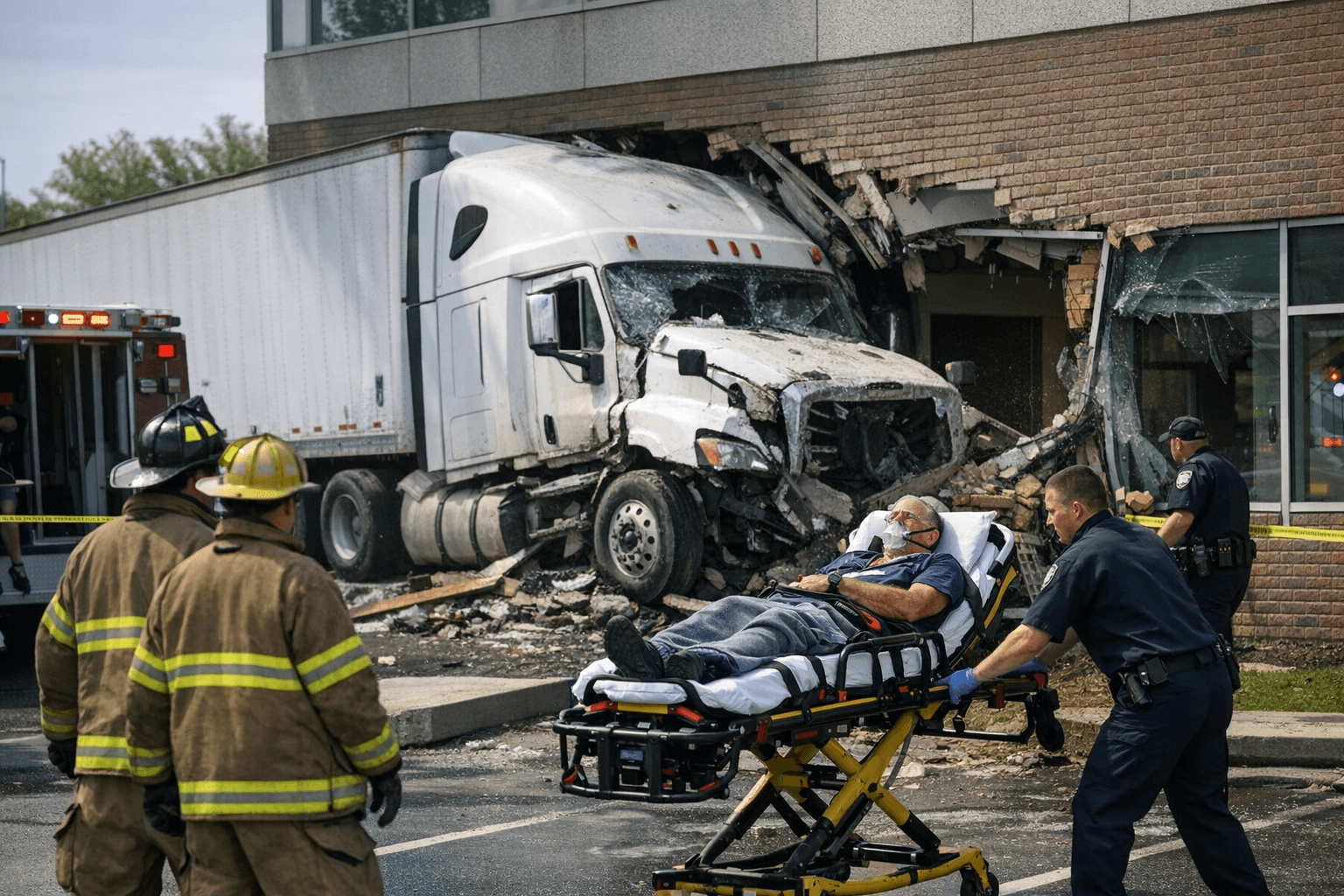 Tractor-trailer crashes into Goshen building after driver medical event
