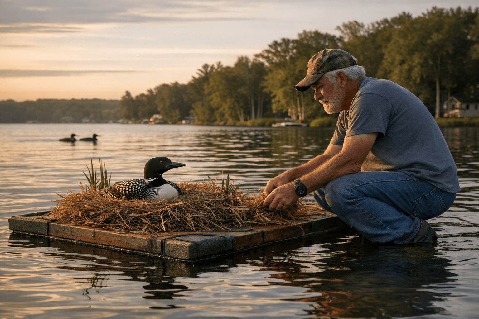 Battle Lake man builds floating loon nest to boost local population