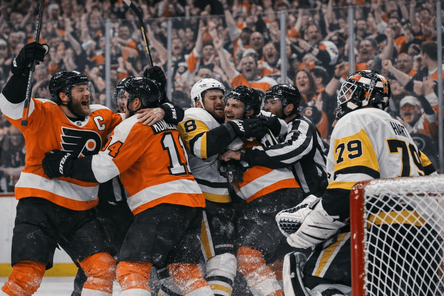 Flyers rout Penguins 5-2, take 3-0 series lead in home playoff return