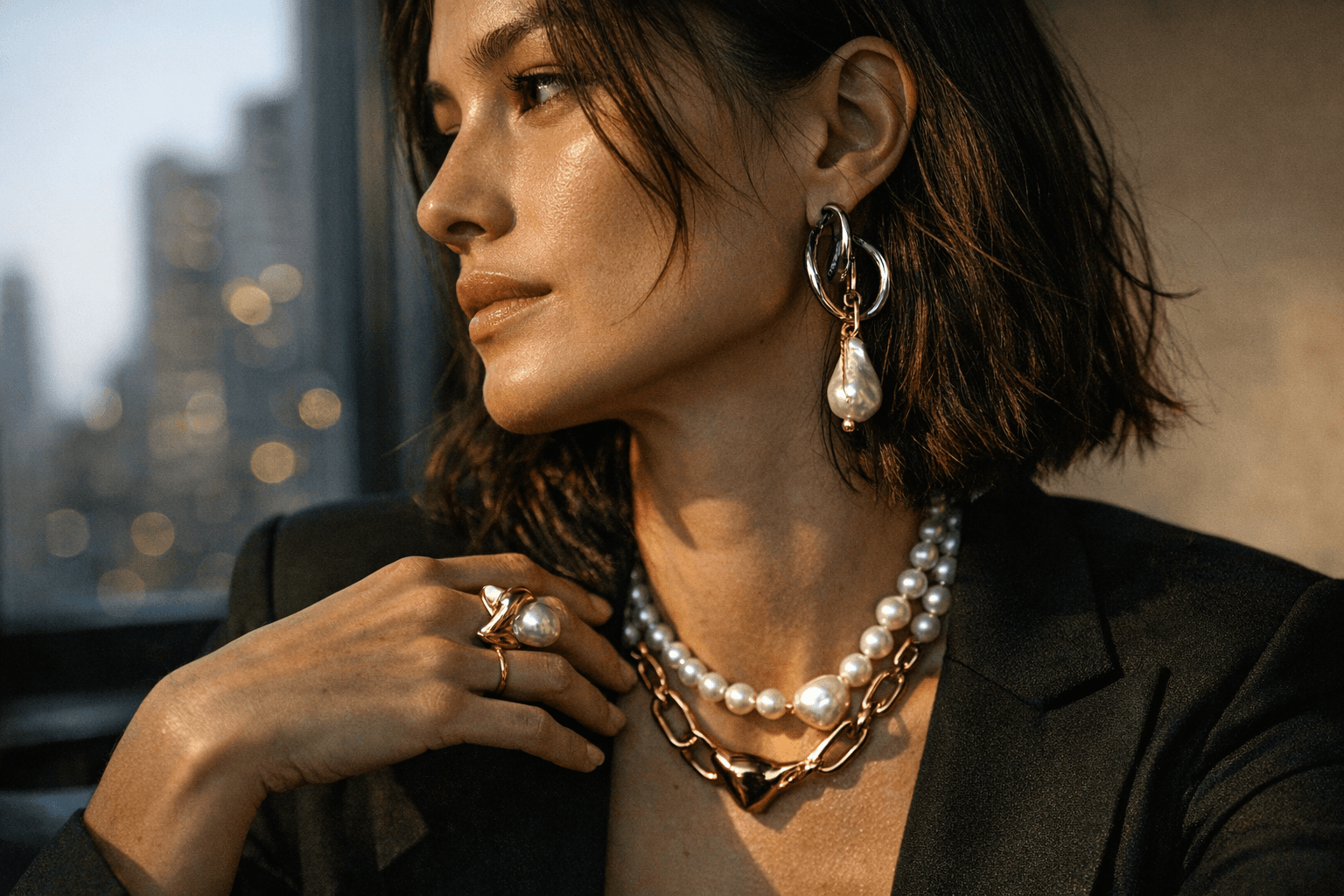 Modern Pearls Return, Styled With Sculptural Metals and Personality