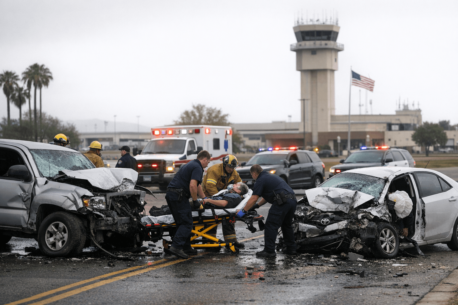 Three-vehicle crash on Airport Loop leaves two critically injured