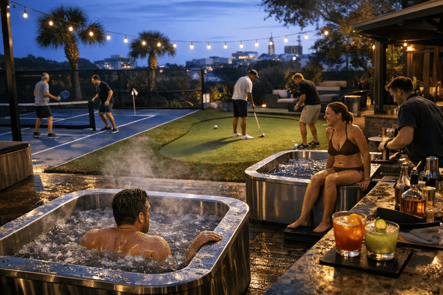 Tidewater blends cold plunge wellness with cocktails, golf, and pickleball in Charleston