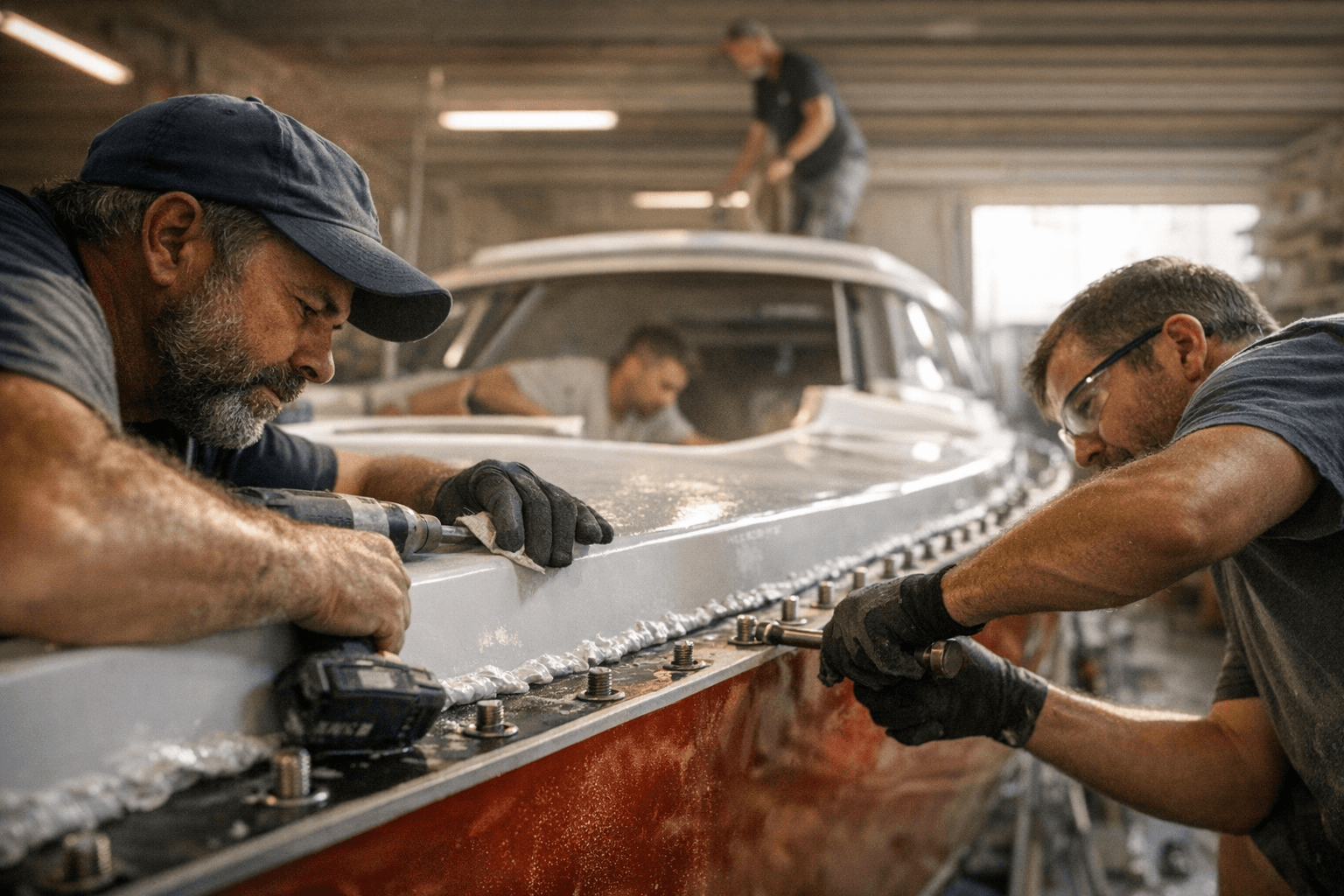 Omega 42 Hull and Deck Bonding Showcases Precision, Teamwork