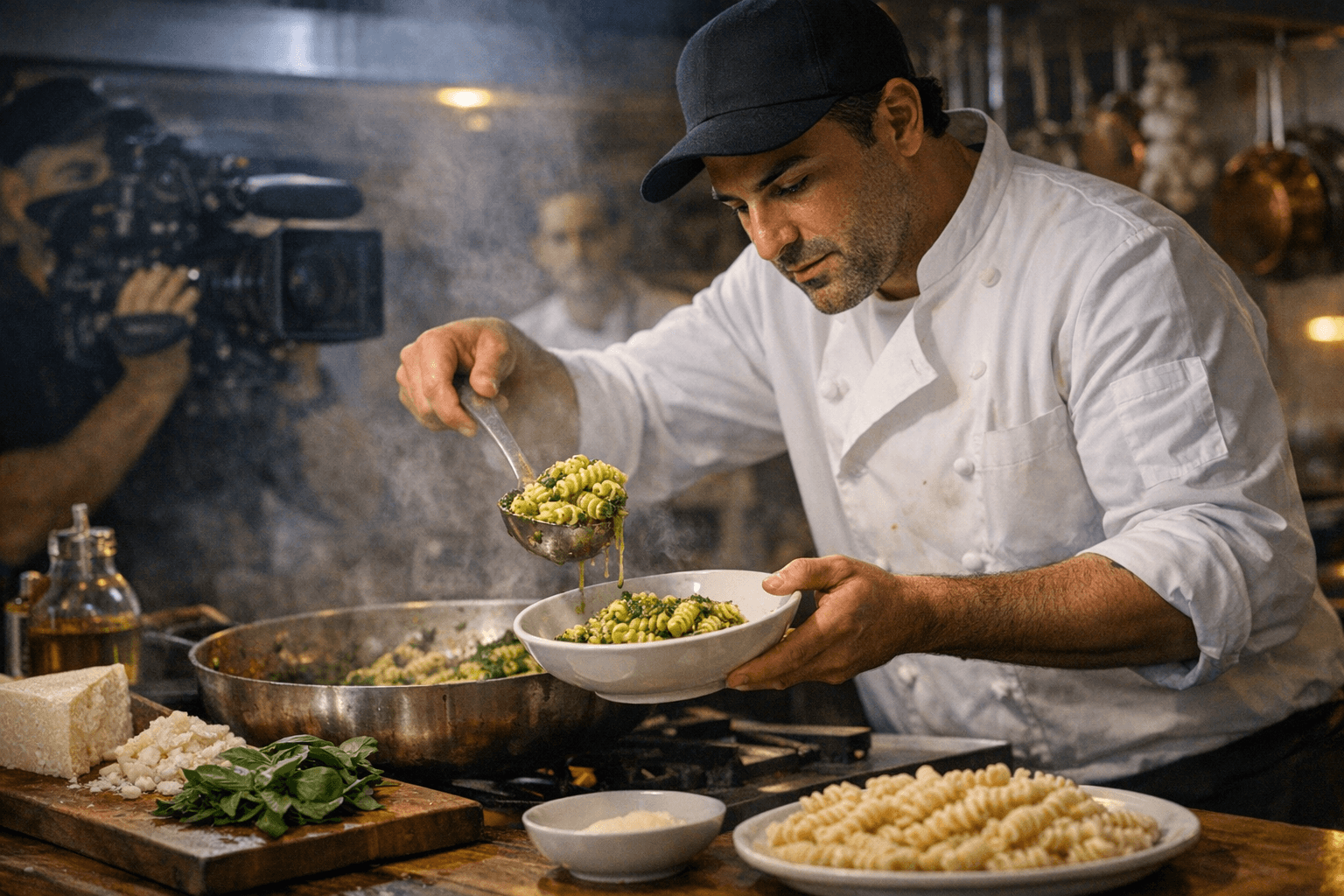 Mario Carbone demos fusilli Genovese, ties pasta craft to Carbone Beach