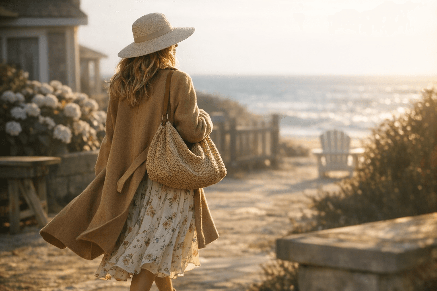 Lauren Conrad's Floral Dress and Camel Coat Nail Coastal Grandmother Style