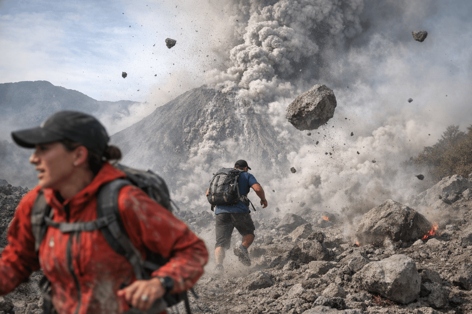 Video shows hikers fleeing Santiaguito eruption in Guatemala, debris rains down