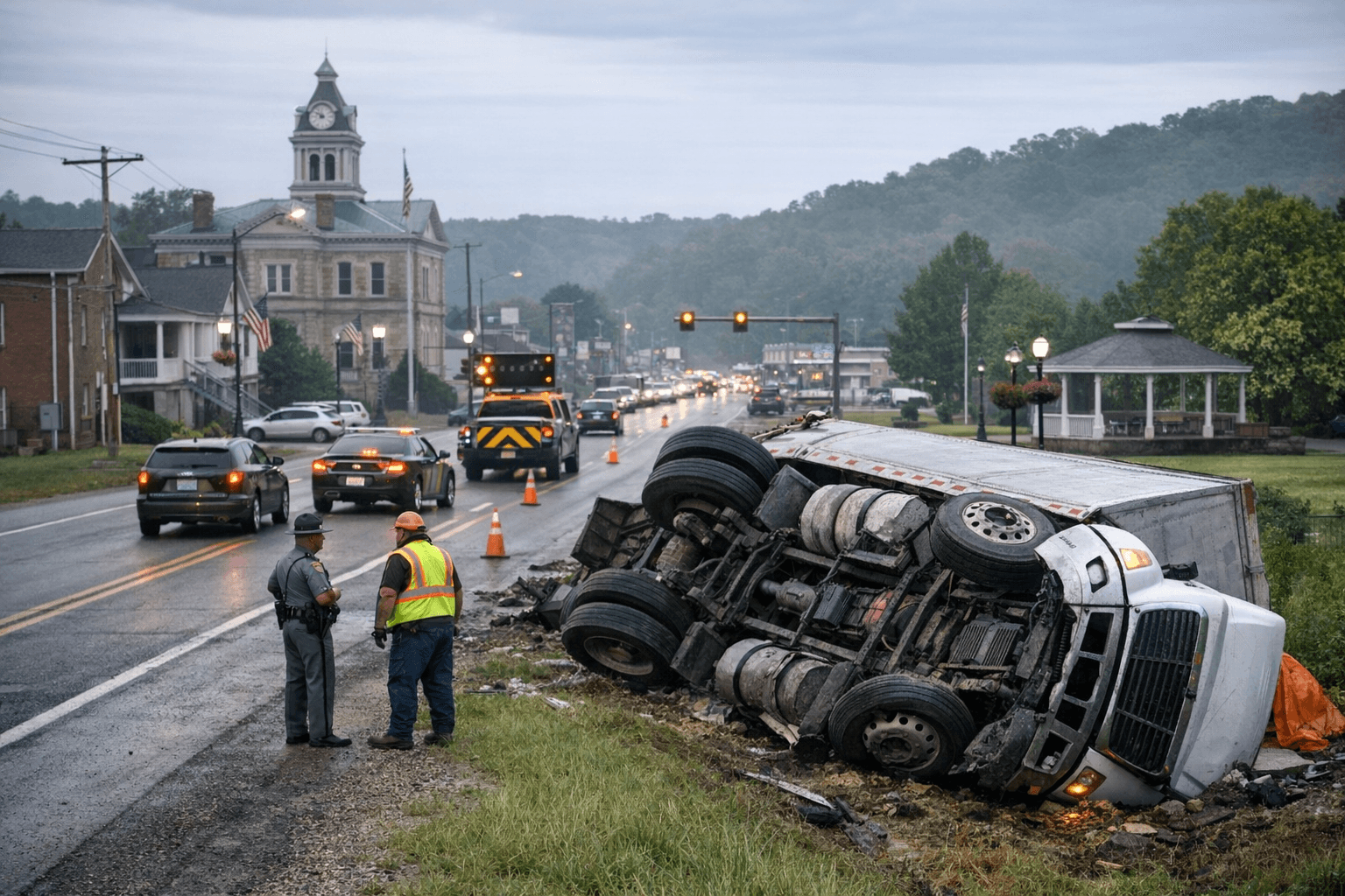 Semi overturns on Route 50 near McArthur, driver uninjured