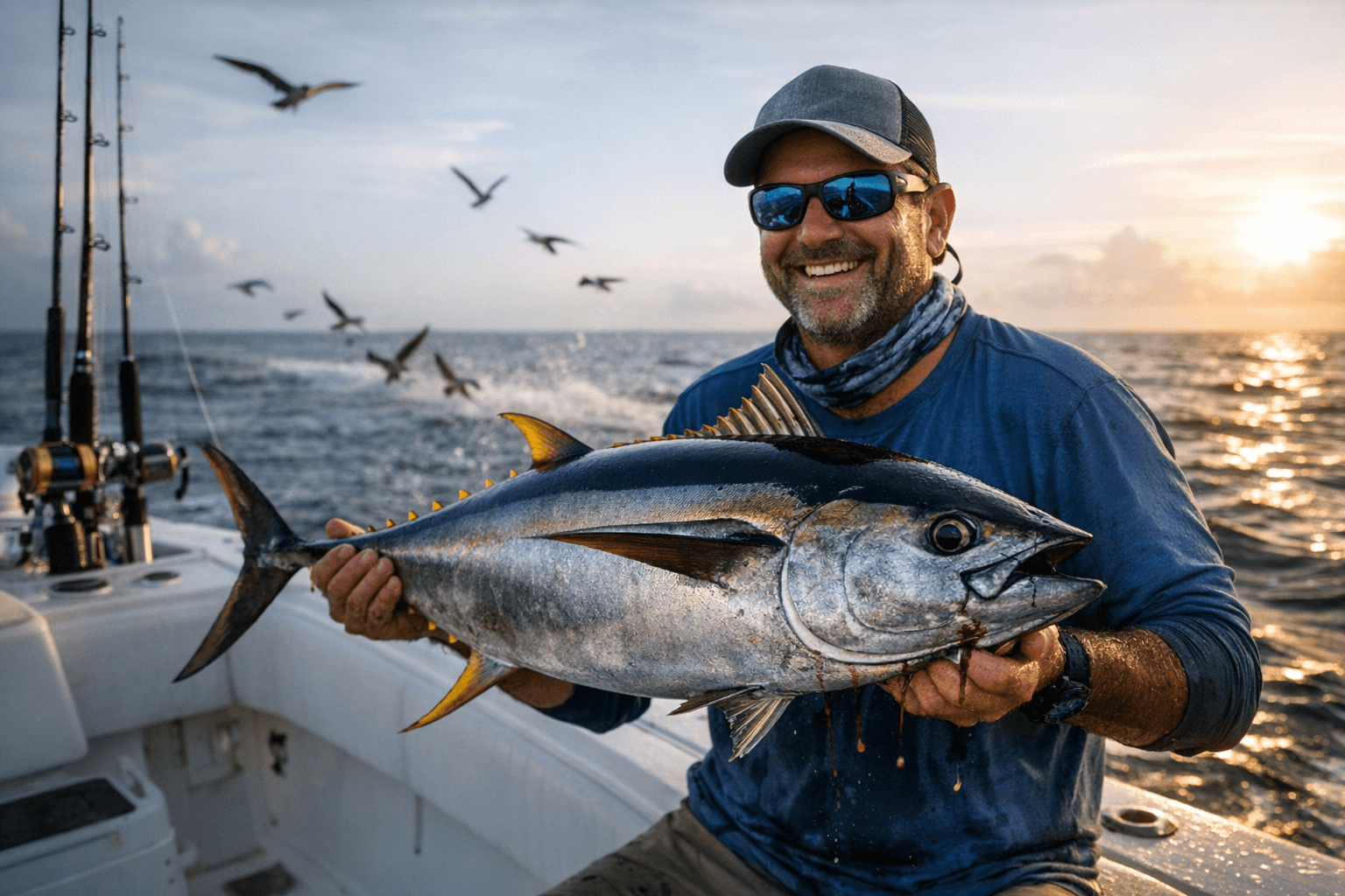 Florida Yellowfin Tuna Fishing Thrives on Temperature Edges and Birds