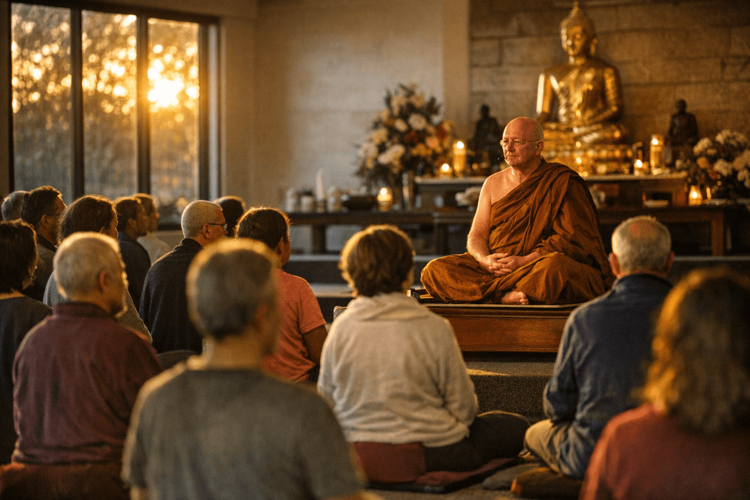 Ajahn Brahm leads one-hour guided meditation for experienced practitioners
