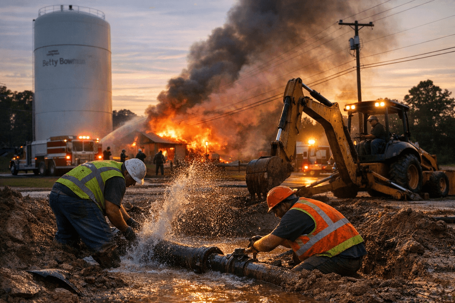 Booneville water crews battle fire and two line breaks after hectic weekend