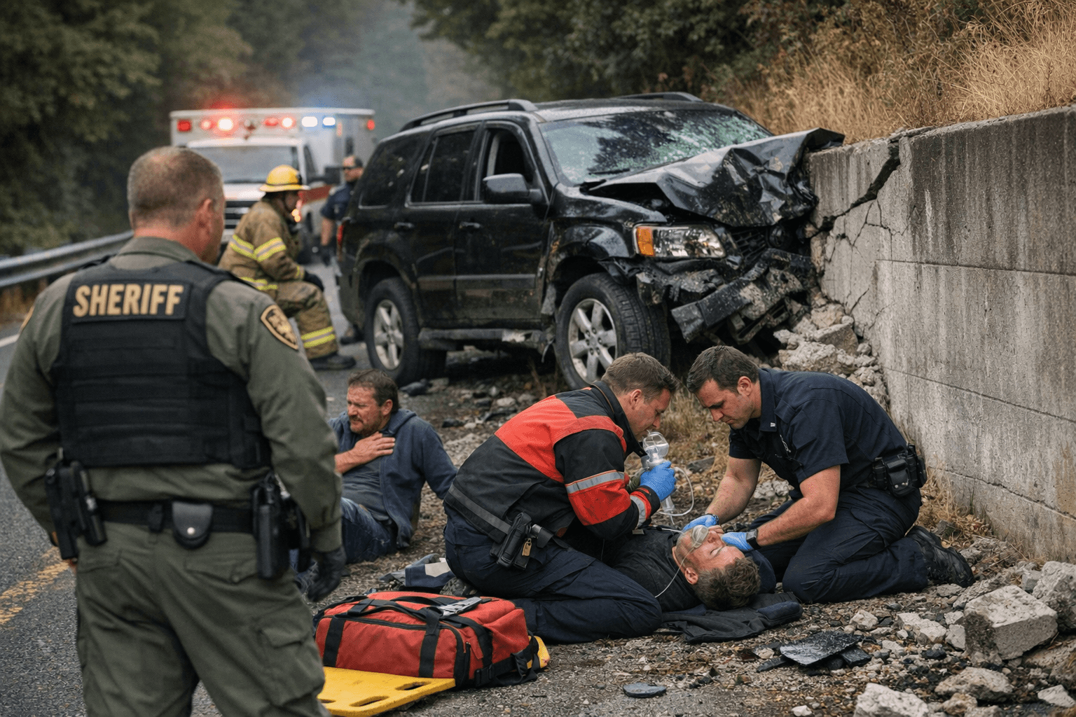 SUV crashes into wall on Humboldt Hill Road, two men injured