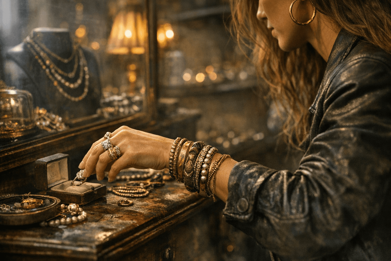 London Vintage Jewellery Shops Inspire Layered Bracelet, Ring, and Hoop Stacks