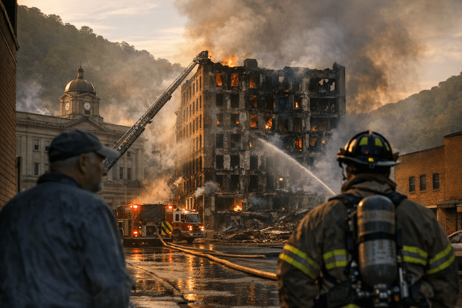 Overnight fire destroys abandoned Welch apartment building downtown
