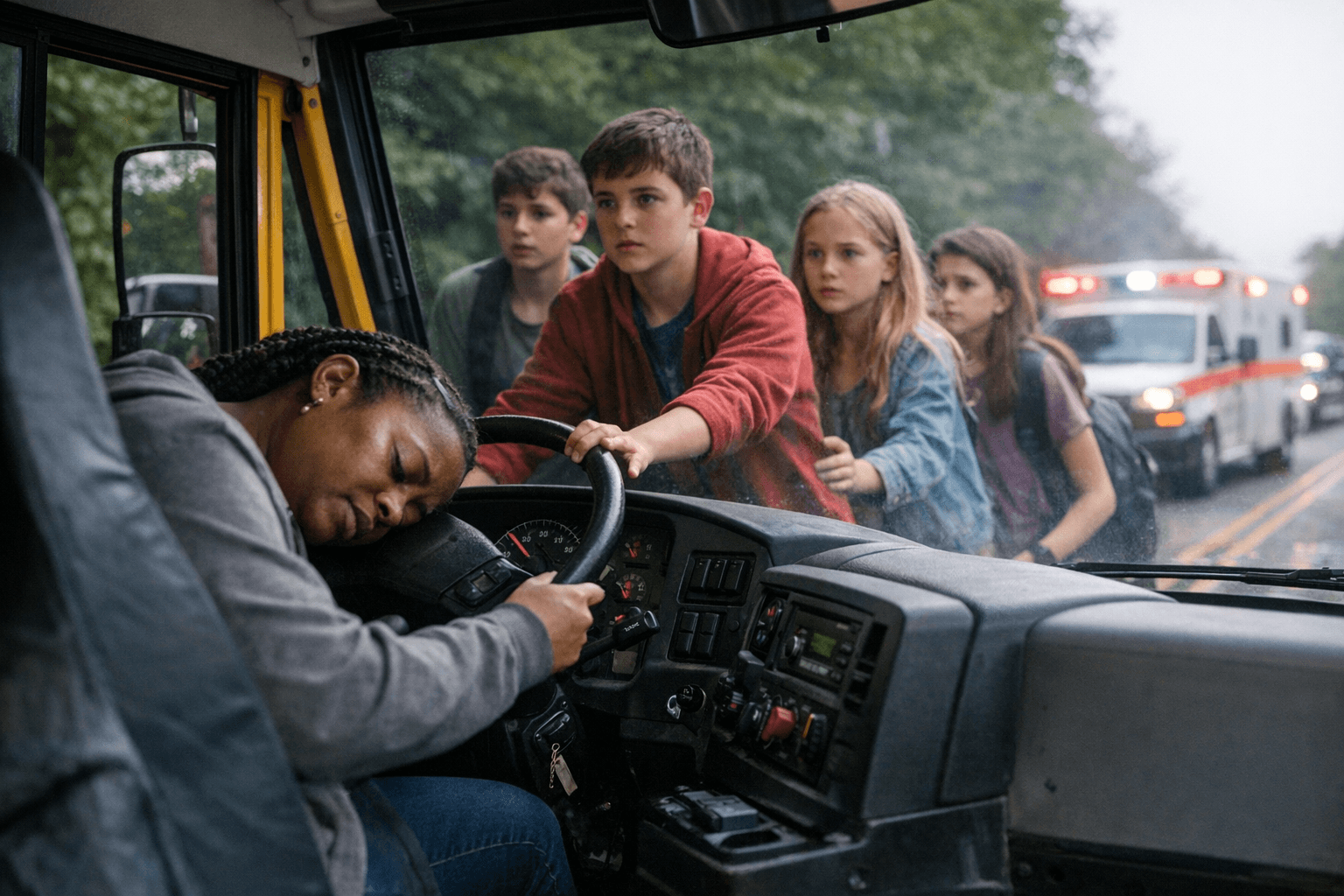 Students Stop School Bus After Driver Blacked Out Behind Wheel
