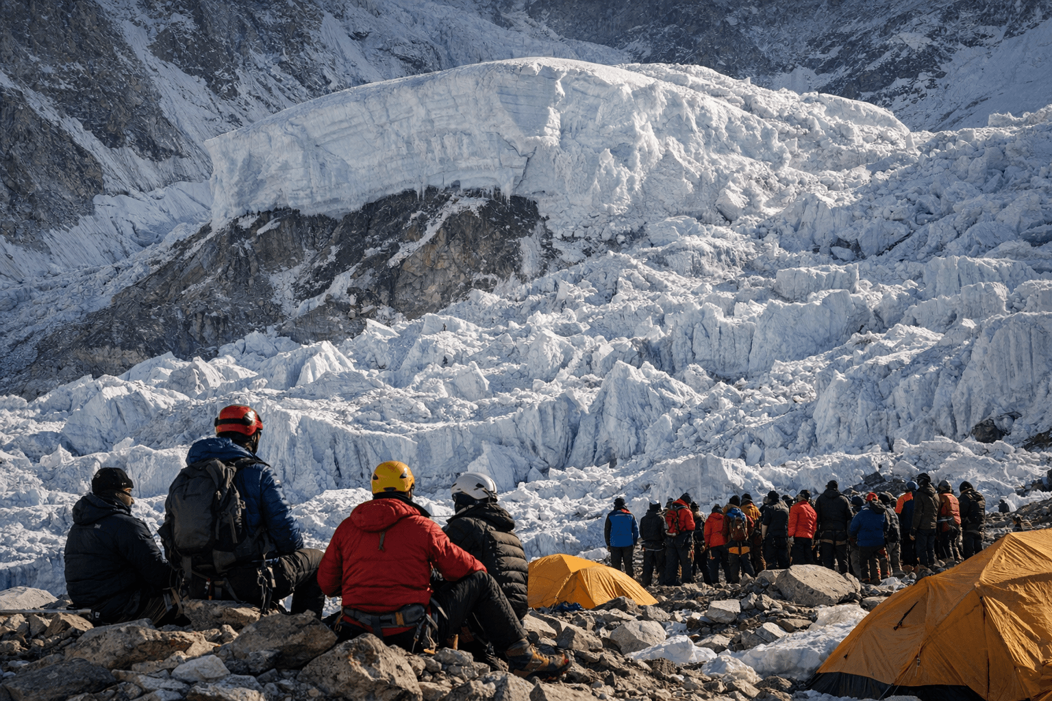 Everest summit route blocked by unstable icefall, hundreds of climbers wait