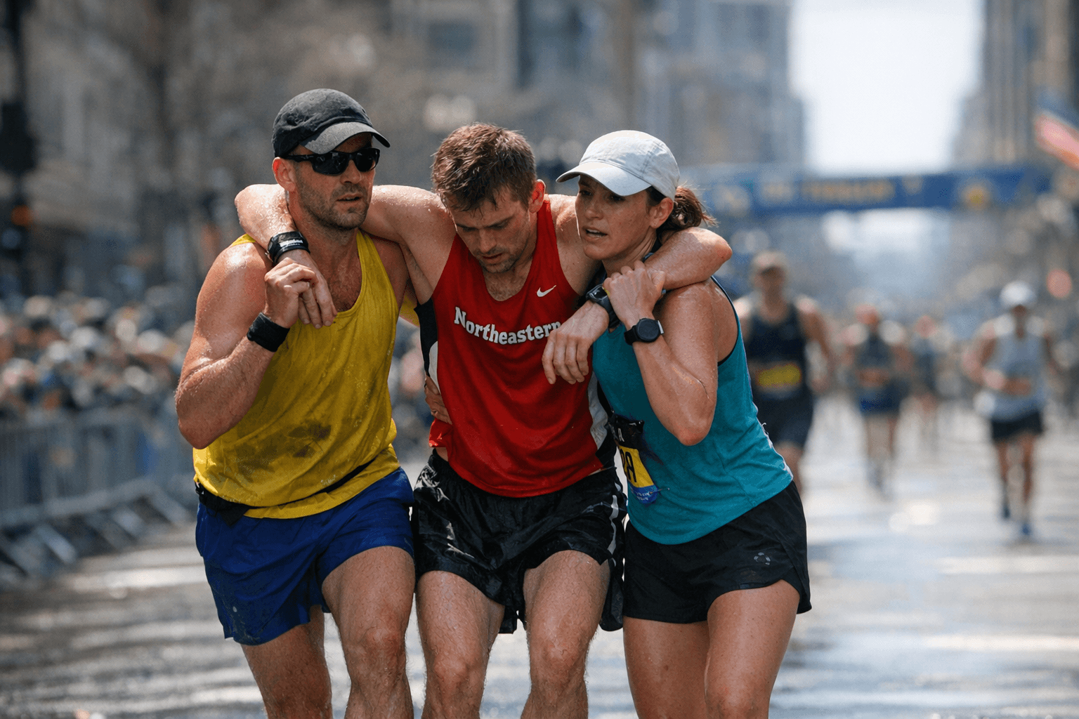 Boston Marathon Runners Stop to Help Collapsed Competitor Finish
