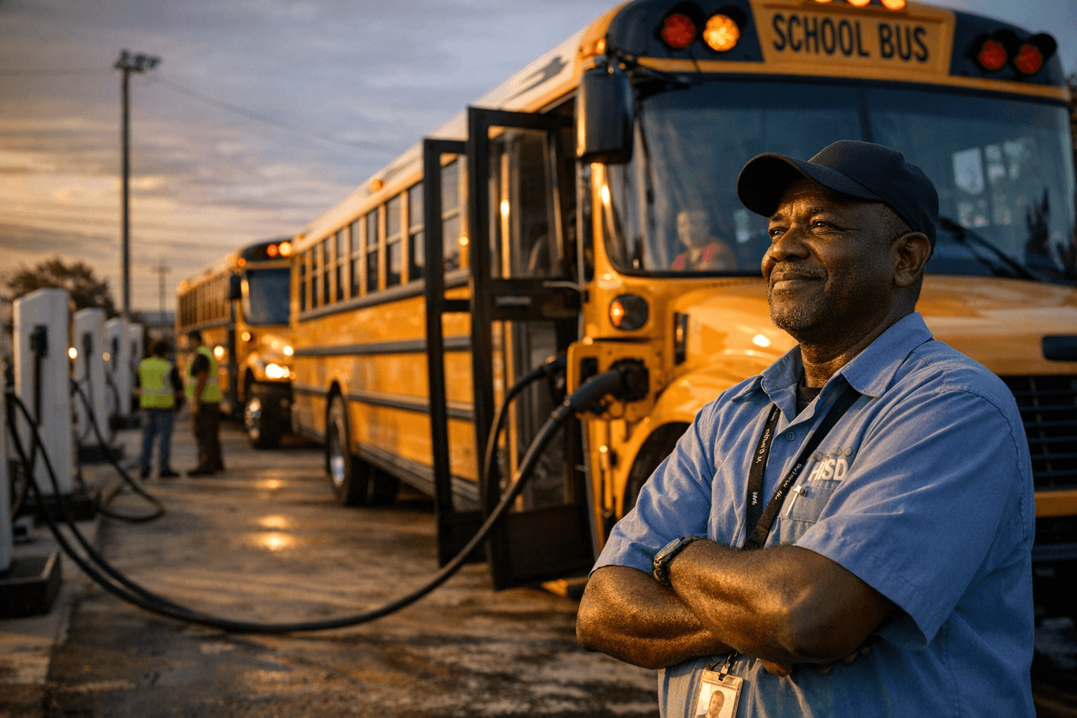 HISD rolls out first 15 electric school buses on Earth Day