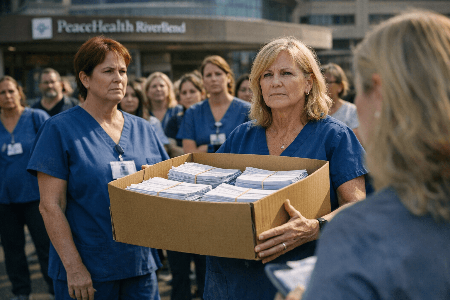 Nurses deliver 6,800-signature petition opposing RiverBend ER staffing change