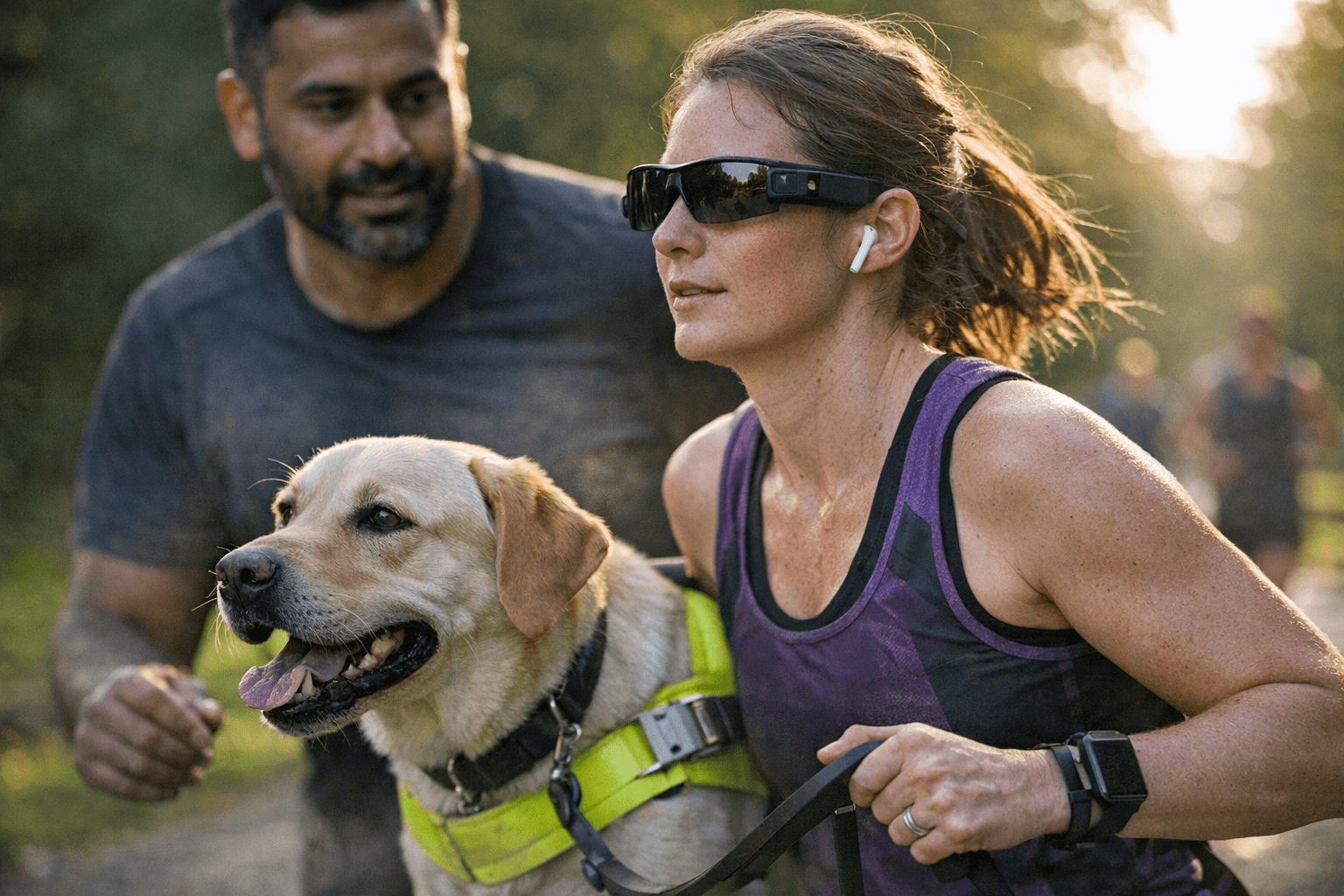 Visually impaired runners pair guide dogs, AI glasses for marathon training