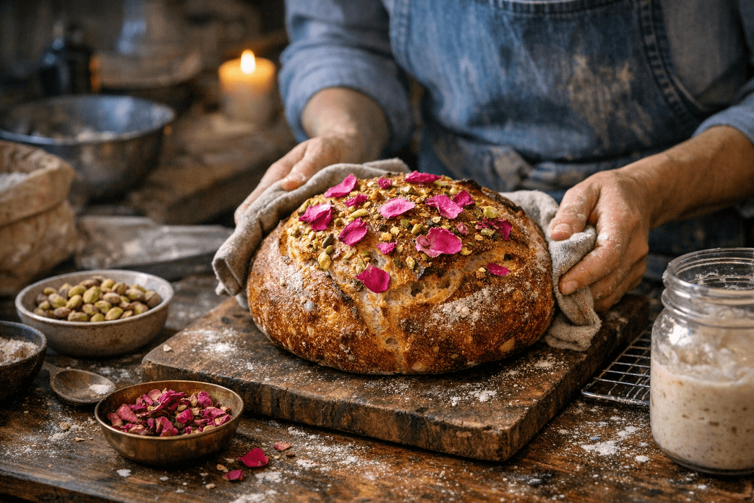 Rose petal, pistachio sourdough turns bread into a fragrant centerpiece