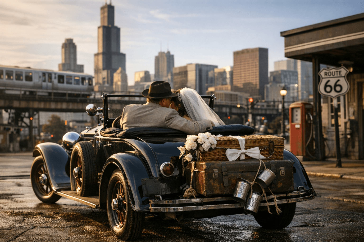 Newlyweds mark personal milestone as Route 66 turns 100