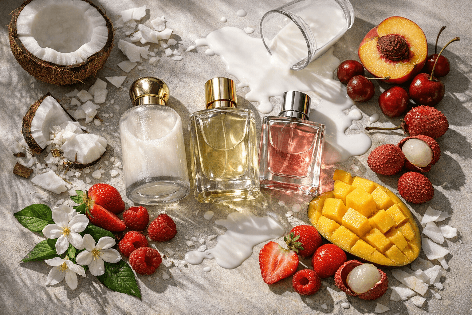Nostalgic spring perfumes with milk, fruit and coconut soothe and delight