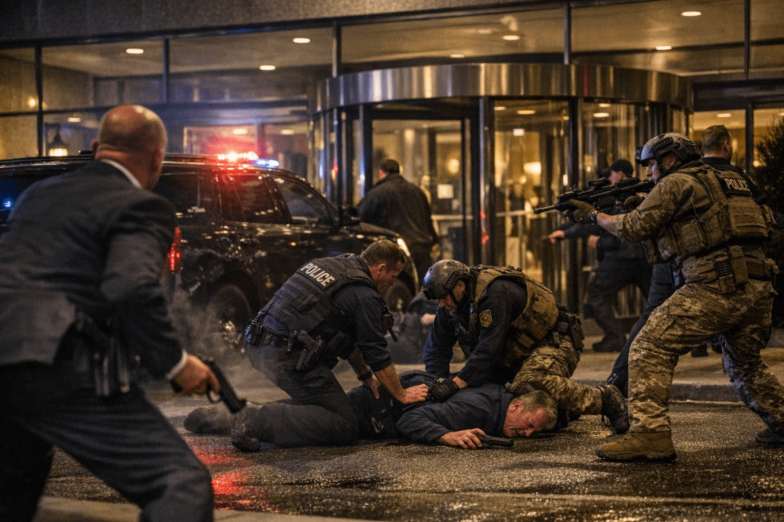 Armed man stopped outside Trump dinner, Secret Service agent fired on at Hilton