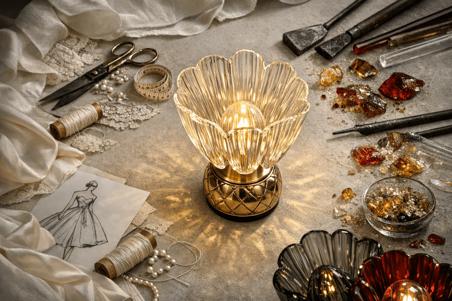 Dior revives Corolle lamp with Venetian glass and couture-inspired design