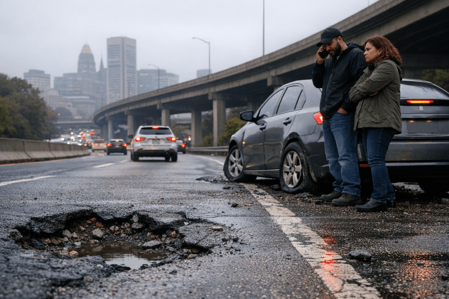Baltimore drivers hit by JFX potholes, no I-83 repaving planned this year