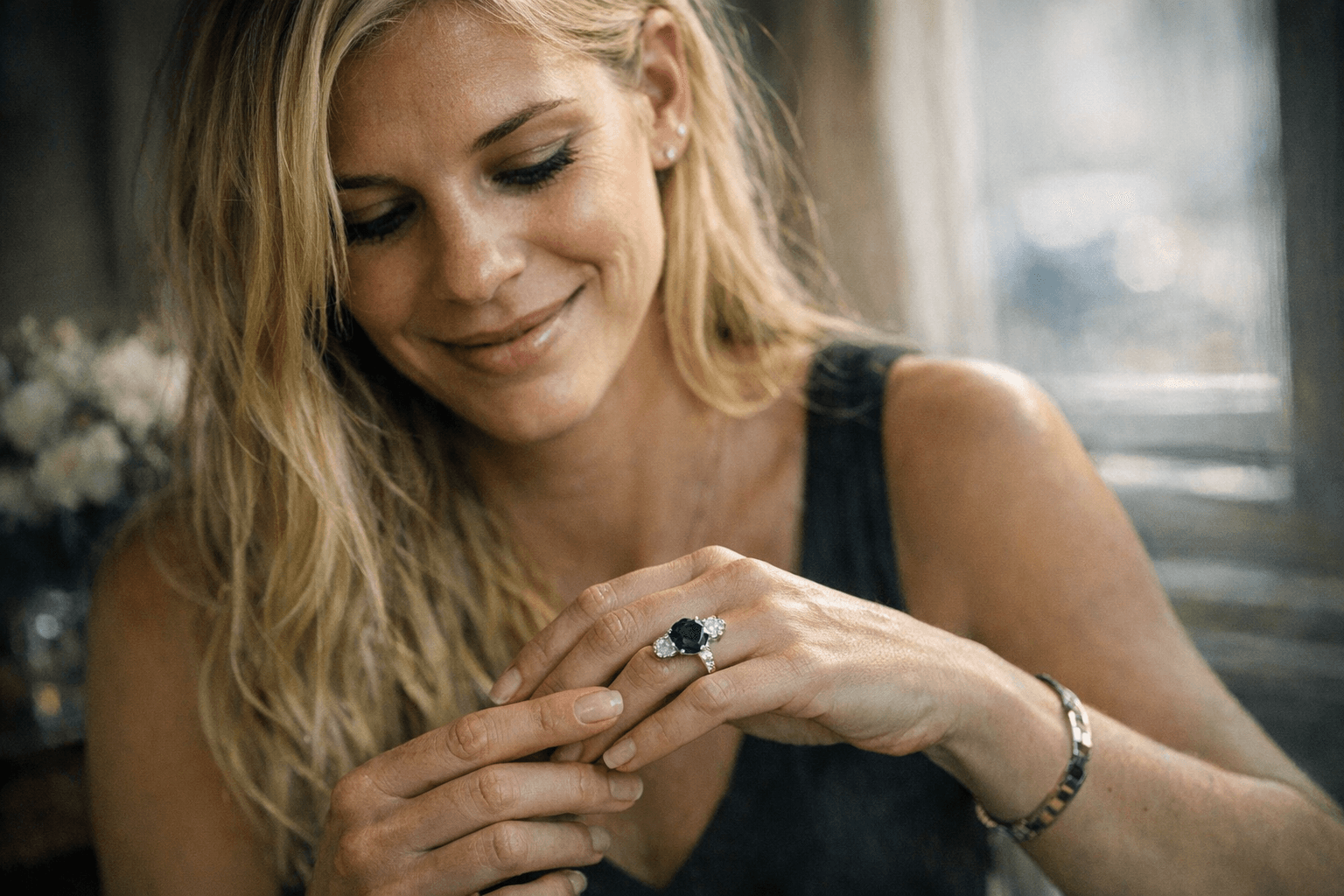Chelsy Davy reveals sapphire engagement ring in rare anniversary post